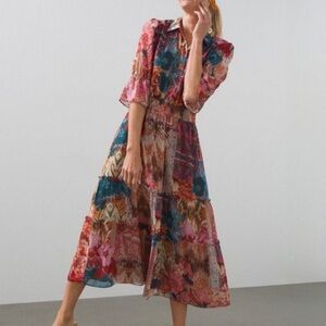 Chico's Patchwork Tapestry Floral Tiered Dress